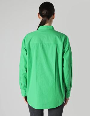 Regular Fit Yeşil Kadın Uzun Kol Gömlek
