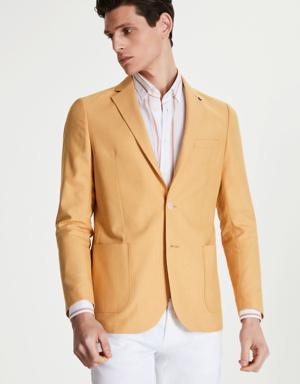 Tween Slim Fit Sarı Desenli Kumaş Ceket
