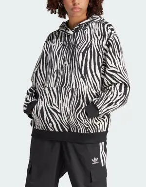 Adidas Allover Zebra Animal Print Essentials Hoodie
