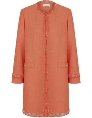 Frayed Detailed Long Orange Jacket