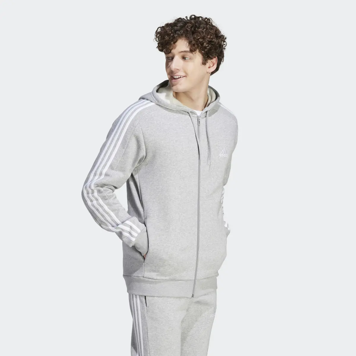 Adidas Essentials Fleece 3-Stripes Full-Zip Hoodie. 2