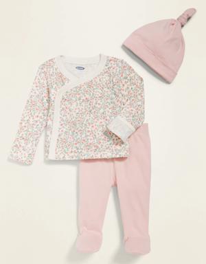 Unisex Kimono Top, Leggings & Beanie 3-Piece Layette Set for Baby multi