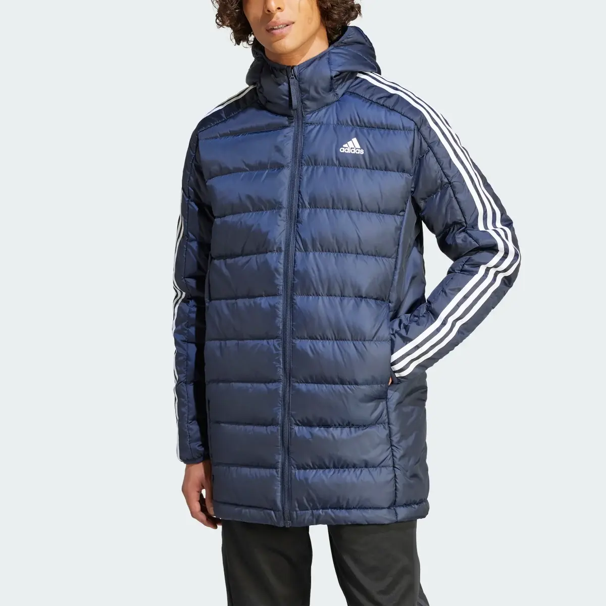 Adidas Essentials 3-Stripes Light Down Hooded Parka. 1