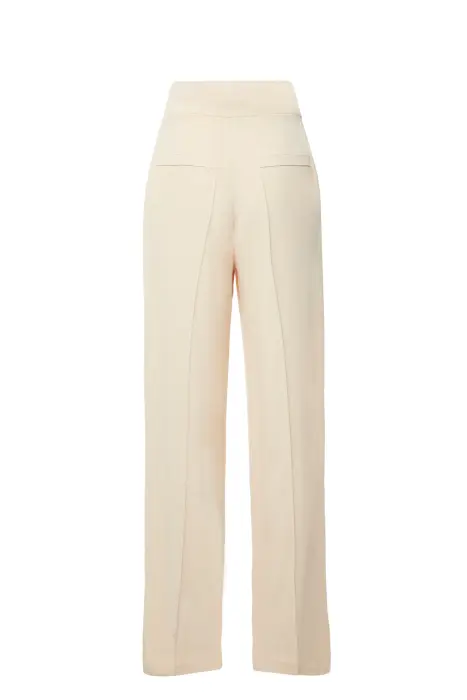 Gizia Beige Embroidered Trousers with Button Detail. 3