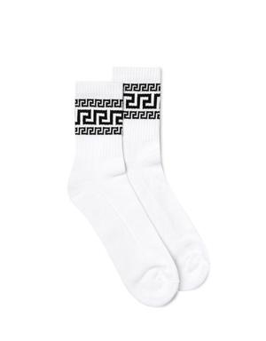Beyaz Logolu Çizgi Dokulu Kadın Çorap
