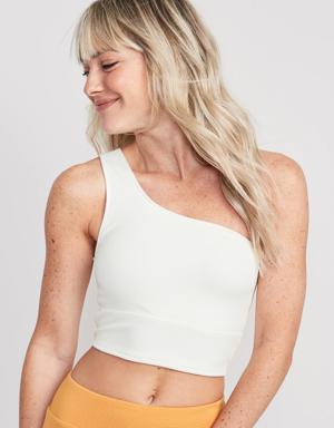 One-Shoulder Pucker Longline Bikini Swim Top for Women white