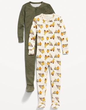 Unisex 2-Way-Zip Snug-Fit Printed Pajama One-Piece 2-Pack for Toddler & Baby multi