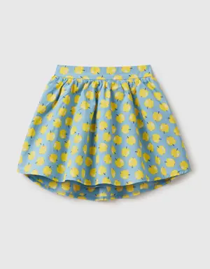 sky blue skirt with apple pattern