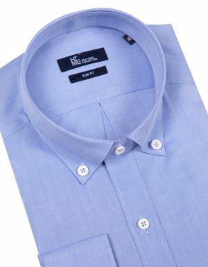 Mavi Slim Fit Düz 100% Pamuk Uzun Kol Oxford Gömlek