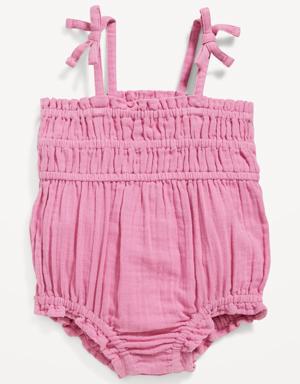 Double-Weave Sleeveless Tie-Bow One-Piece Romper for Baby pink