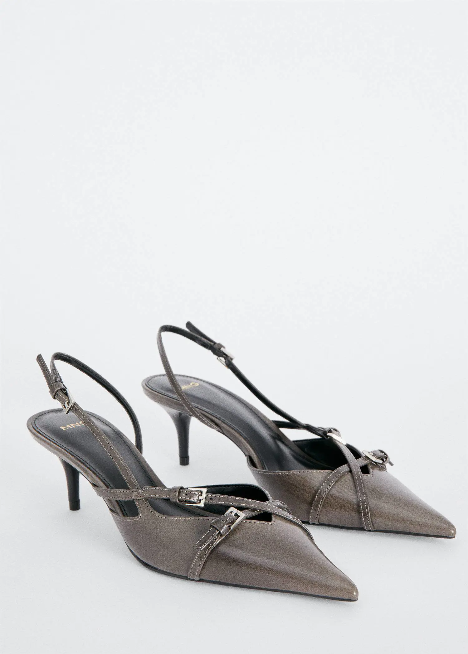Mango Leather heeled slingback shoe with buckles. 2