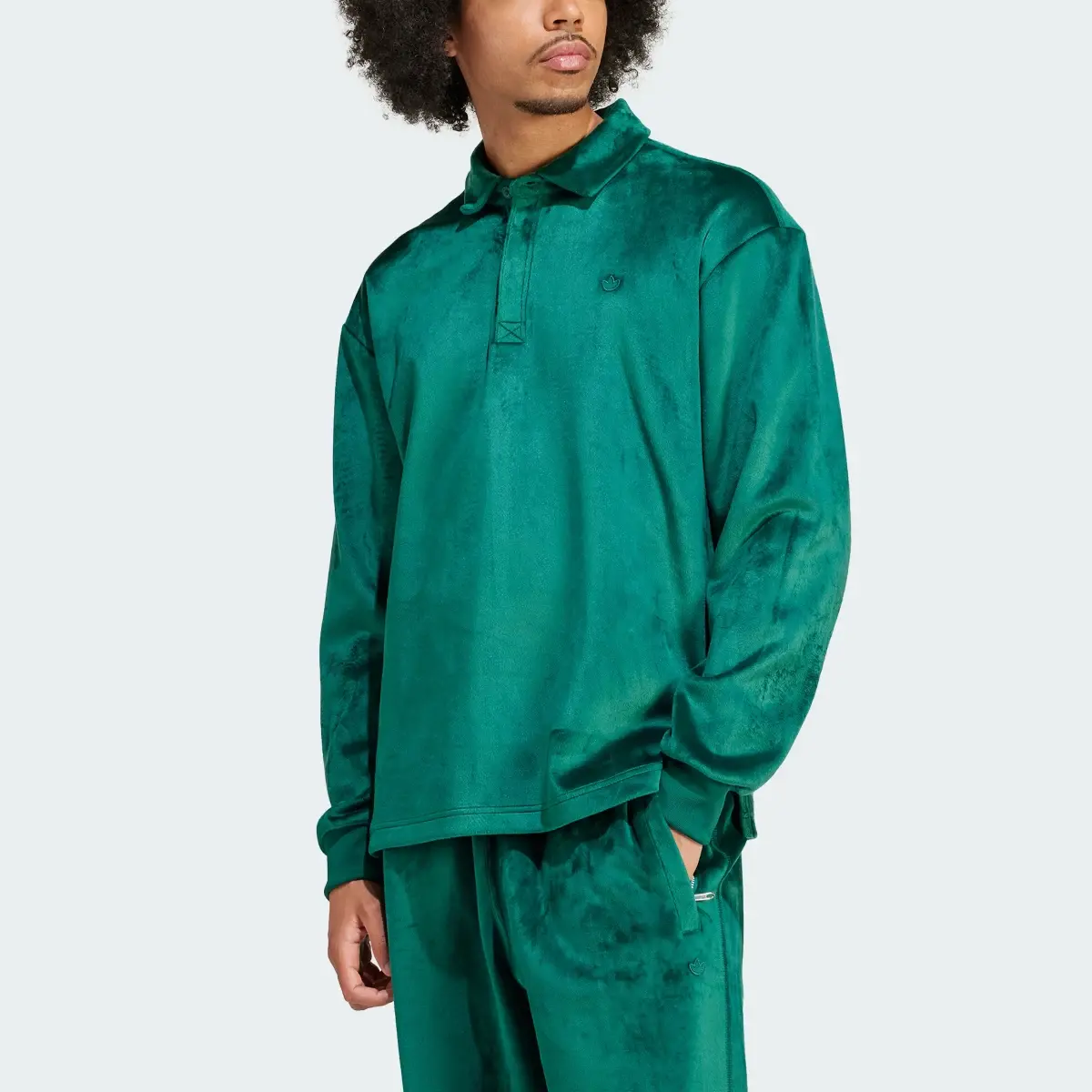 Adidas Premium Essentials+ Velvet Long Sleeve Polo Shirt. 1