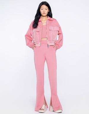 Pink Jacket With Collar And Hem Camisole