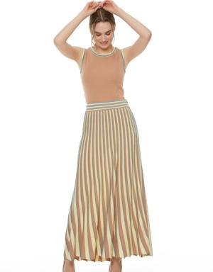 Double Colored Knitwear Pleat Skirt