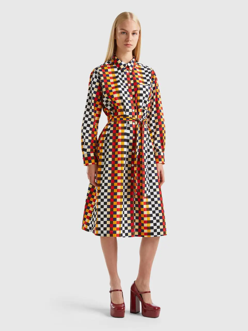 Benetton patterned midi shirt dress. 1