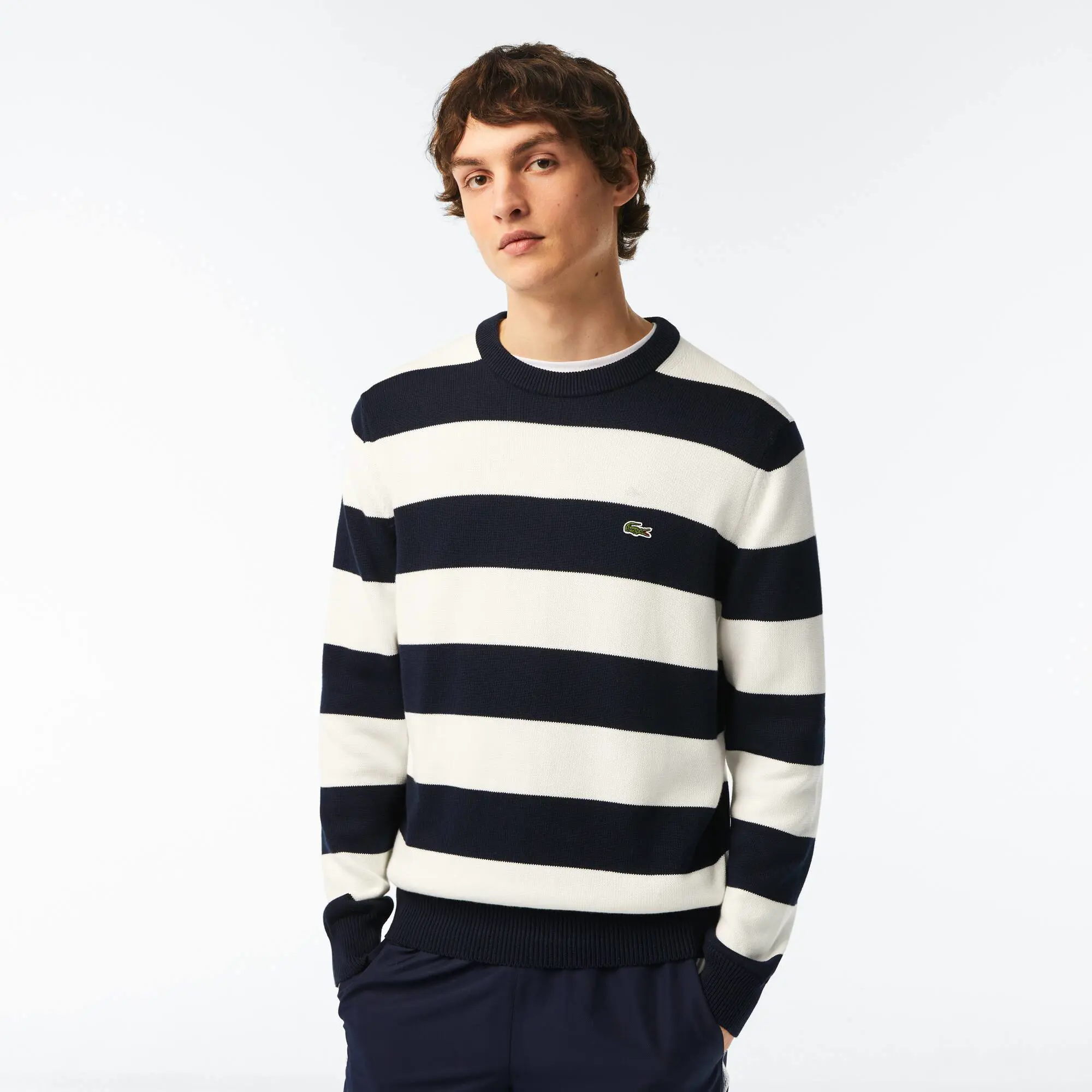 Lacoste Men's Lacoste Striped Organic Cotton Jersey Sweater. 1