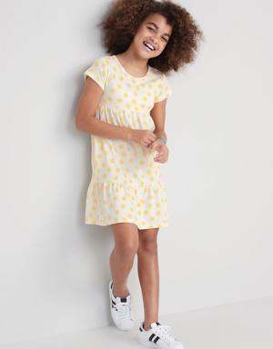 Short-Sleeve Printed Swing Dress for Girls yellow