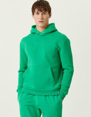 Yeşil Kapüşonlu Gofre Baskılı Sweatshirt