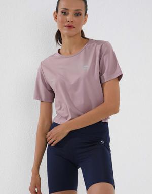 Gül Kurusu Basic Kısa Kol Standart Kalıp O Yaka Kadın Crop Top T-Shirt - 97143