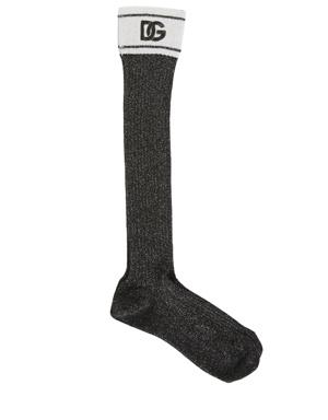 Siyah Parlak Dokulu Logolu Kadın Çorap