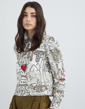 Patterned Stone Embroidered Sweat