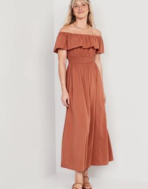 Old Navy Waist-Defined Ruffled Off-The-Shoulder Smocked Maxi Dress for Women orange