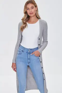 Forever 21 Forever 21 Ribbed Longline Cardigan Sweater Heather Grey. 2