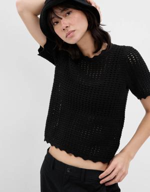 Gap Crochet Crewneck Sweater black