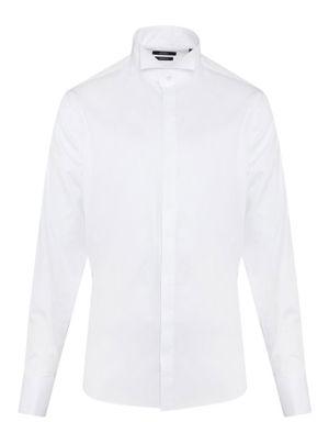 Beyaz Comfort Fit %100Pamuk Saten Damatlık Gömlek