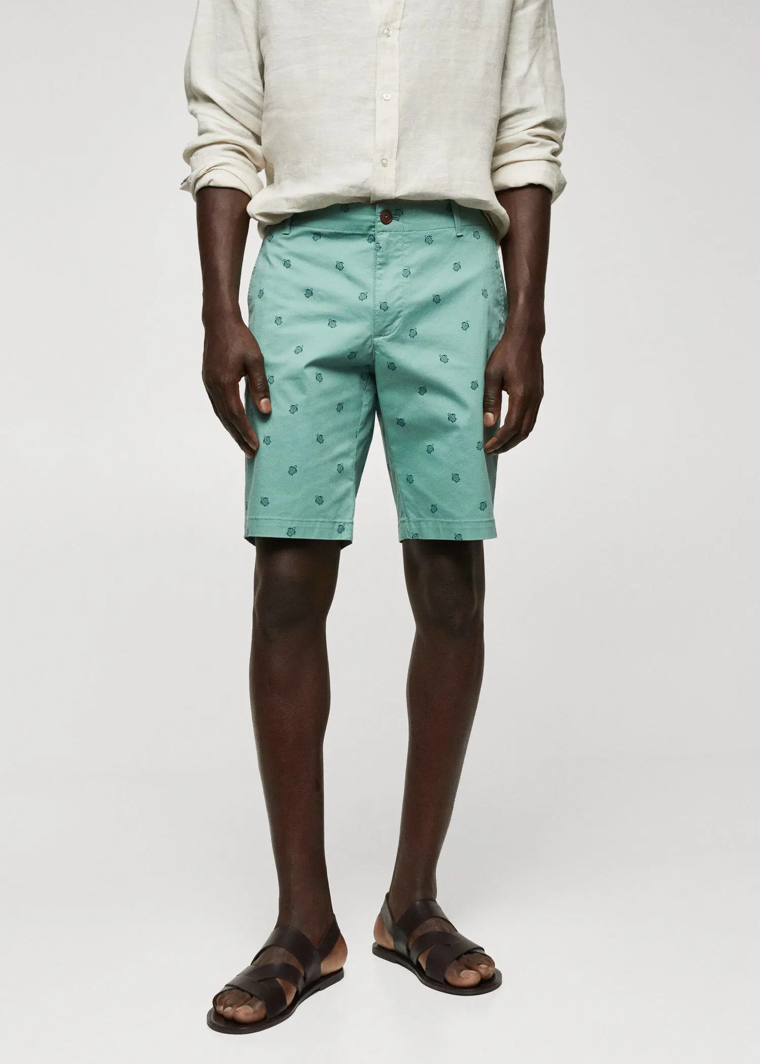 Mango Slim-fit cotton micro-print bermuda shorts. 2