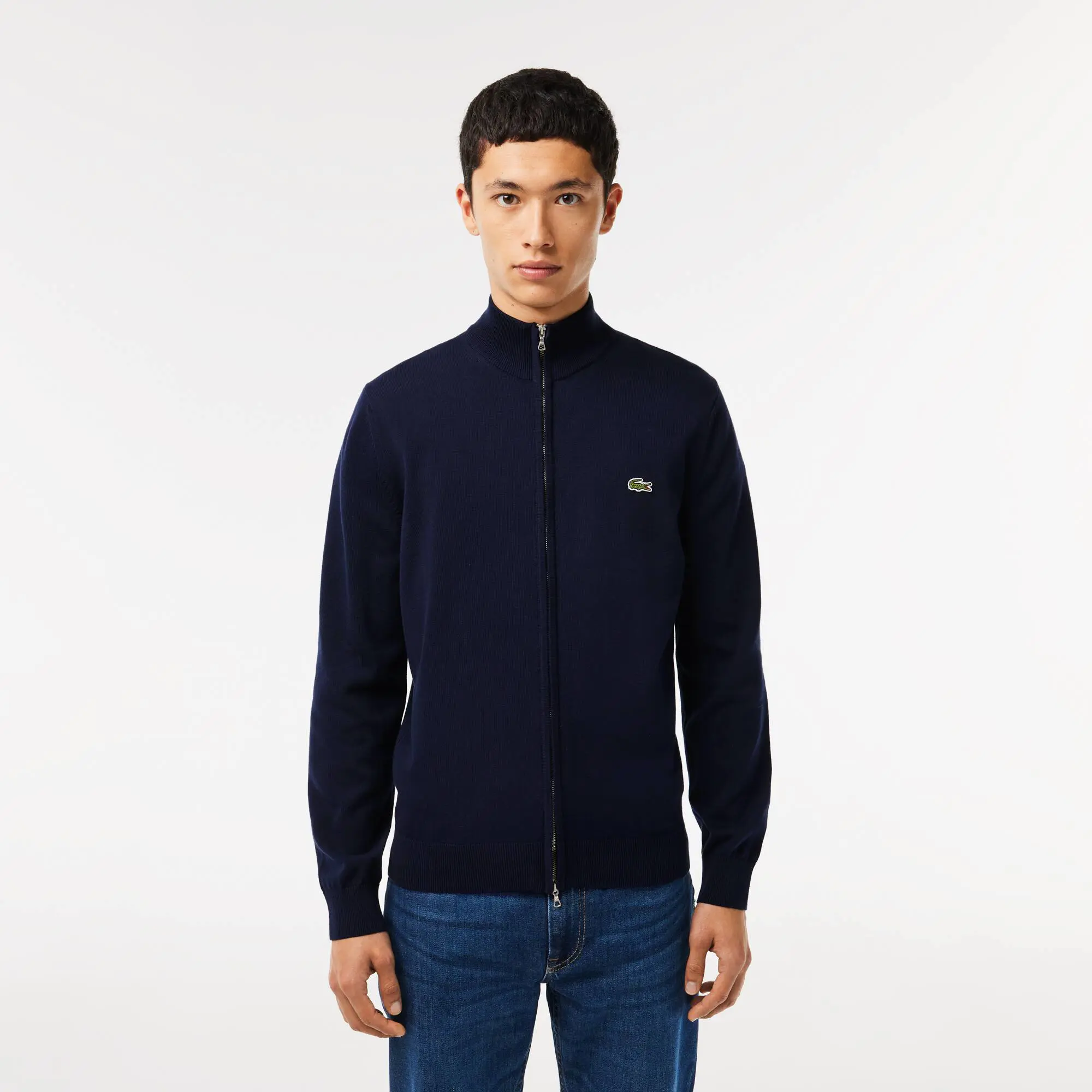 Lacoste Sweater com fecho zip, em algodão orgânico e colarinho subido para homem. 1