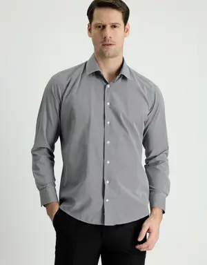 Uzun Kol Slim Fit Desenli Pamuklu Gömlek