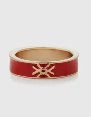 coral red band ring with logo