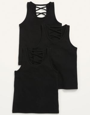 Old Navy Solid Lattice-Back Tank Top 3-Pack for Girls black