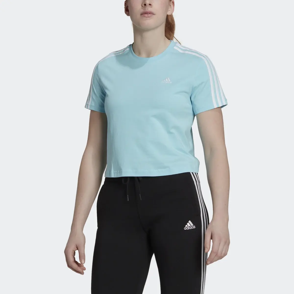 Adidas Essentials Loose 3-Stripes Cropped Tee. 1