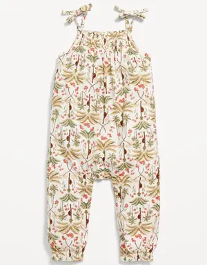 Printed Sleeveless Tie-Knot Jumpsuit for Baby white