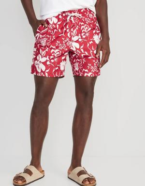 Printed Swim Trunks for Men --7-inch inseam red