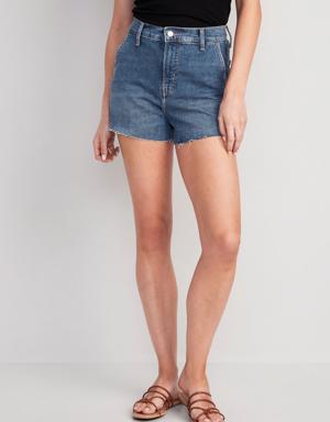 Higher High-Waisted Cut-Off Jean Shorts for Women -- 3-inch inseam blue