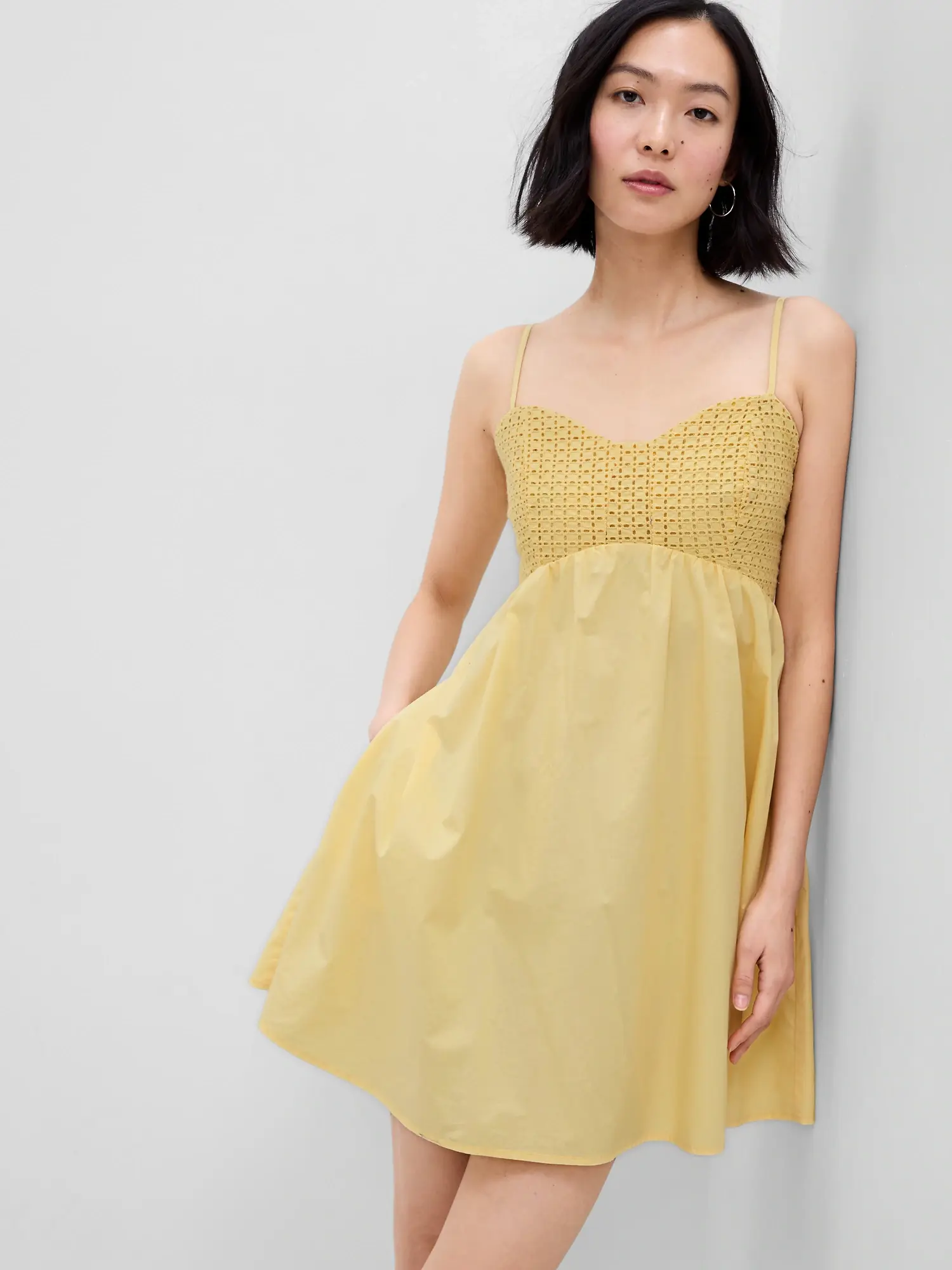 Gap Eyelet Empire Waist Mini Dress yellow. 1