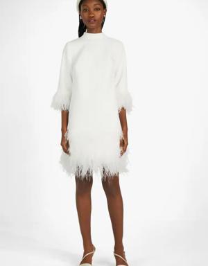 Feather Trim Crepe Dress