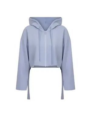 Cropped Pastel Blue Zipper Sweatshirt - 1 / Blue