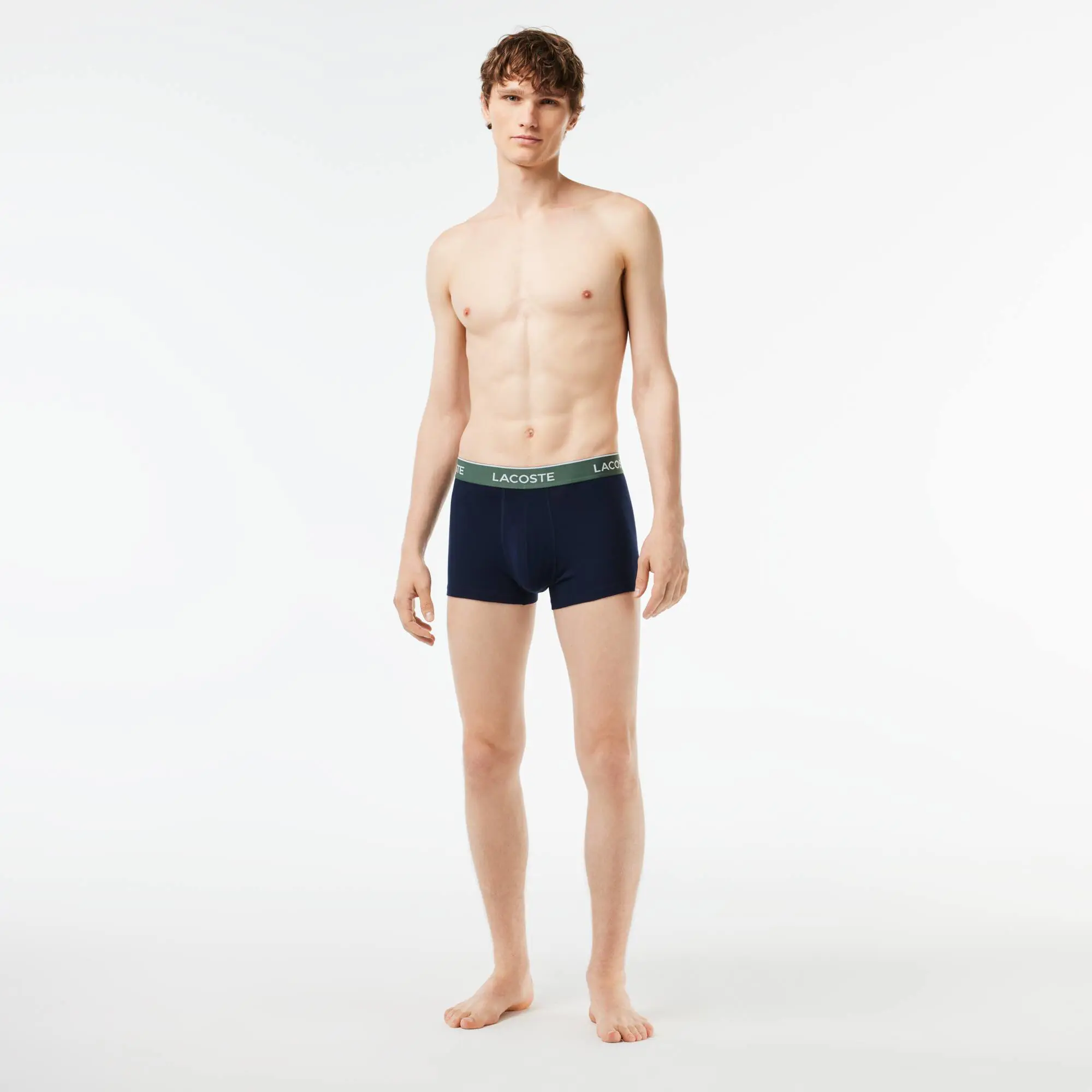 Lacoste Pack Of 3 Navy Casual Trunks With Contrasting Waistband. 1