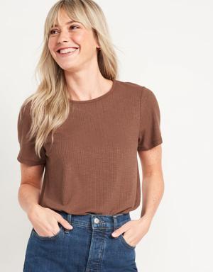 Short-Sleeve Luxe Crew-Neck Rib-Knit T-Shirt for Women brown