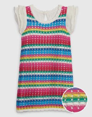 Toddler Crochet Flutter Sleeve Dress multi