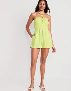 Old Navy Textured O-Ring Halter Romper for Women -- 3.5-inch inseam green