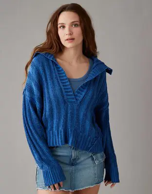 American Eagle Collared Pullover Sweater. 1