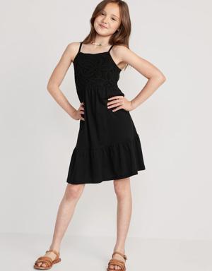 Fit & Flare Floral-Knit Bodice Cami Dress for Girls black