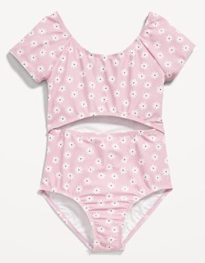 Old Navy Center-Front Cutout One-Piece Swimsuit for Girls pink