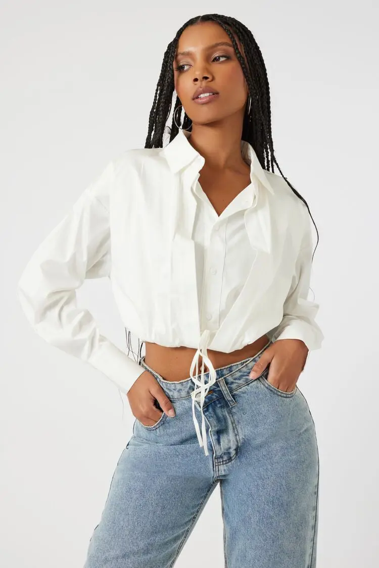 Forever 21 Forever 21 Tie Front Cropped Shirt White. 1