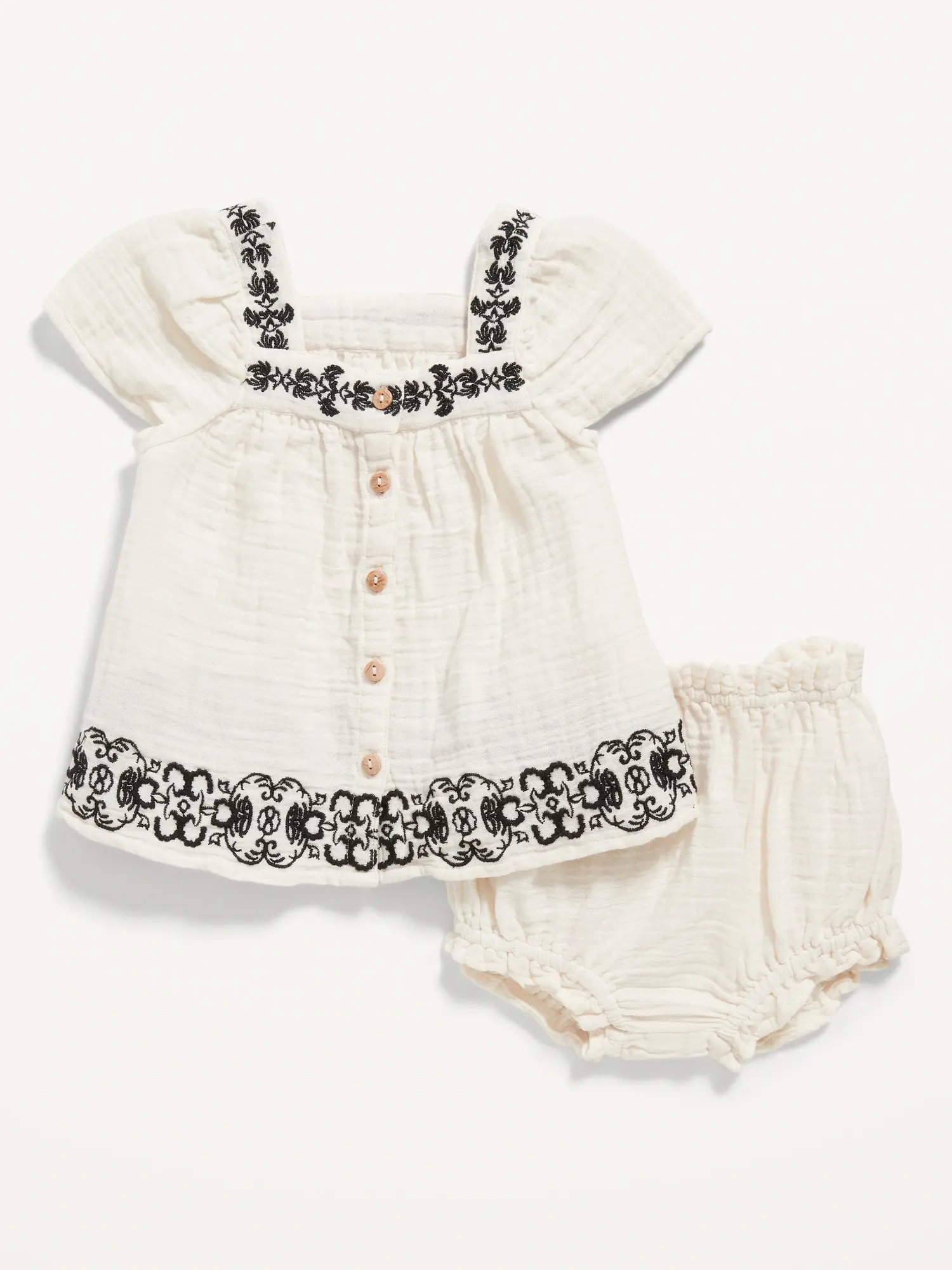 Old Navy Flutter-Sleeve Embroidered Top & Bloomer Shorts Set for Baby white. 1